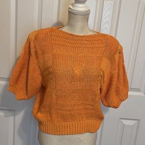 Vintage 80’s Cropped Puffy Sleeved Orange Knit/ 100% Cotton